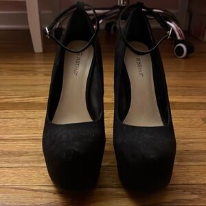 Women’s black suede JustFab Maryjane high heel stilettos with ankle strap